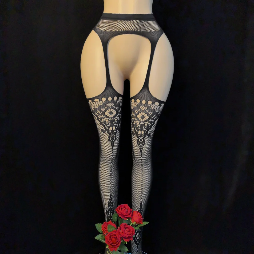

Gothic Halloween Sexy Fishnet Stockings Women Transparent Alternative Mesh Jacquard Tights Lingerie Thigh High Garters Hosiery