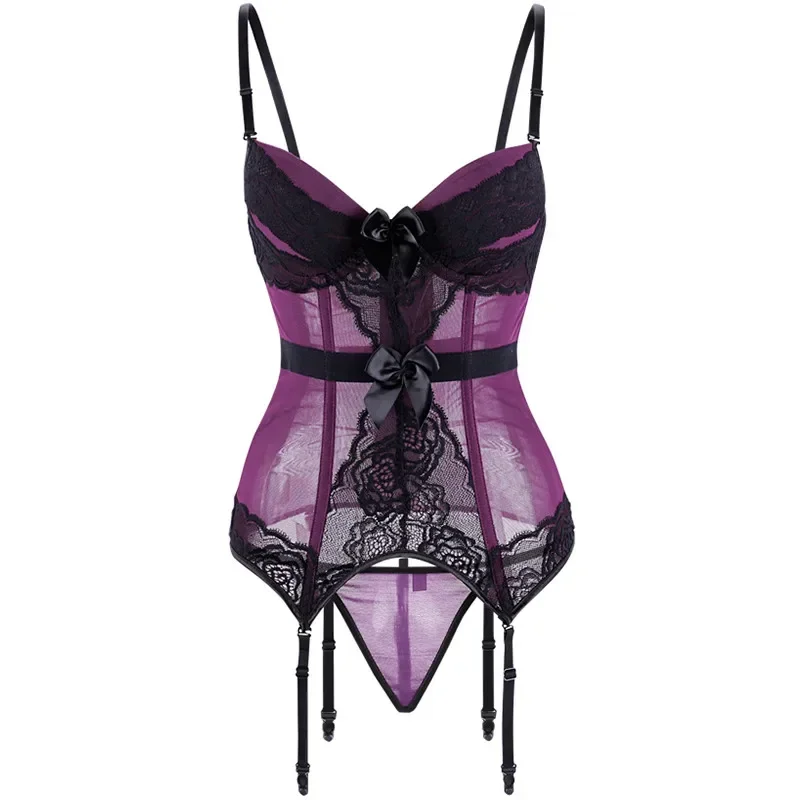 Sexy Corset With Cup Straps See Through Breathable Fabric Gothic High Elasticity Overbust Lingerie Bustier Top Women Plus Size