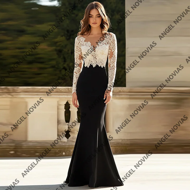 

Customized Black and White Long Sleeves Mermaid Mother of the Bride Dresses Vestidos Elegantes Para Mama De La Novia