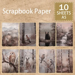 10 Sheets A5 Size Forest Rabbit Brown Bear Background Vintage Grunge Journal Planning Scrapbooking