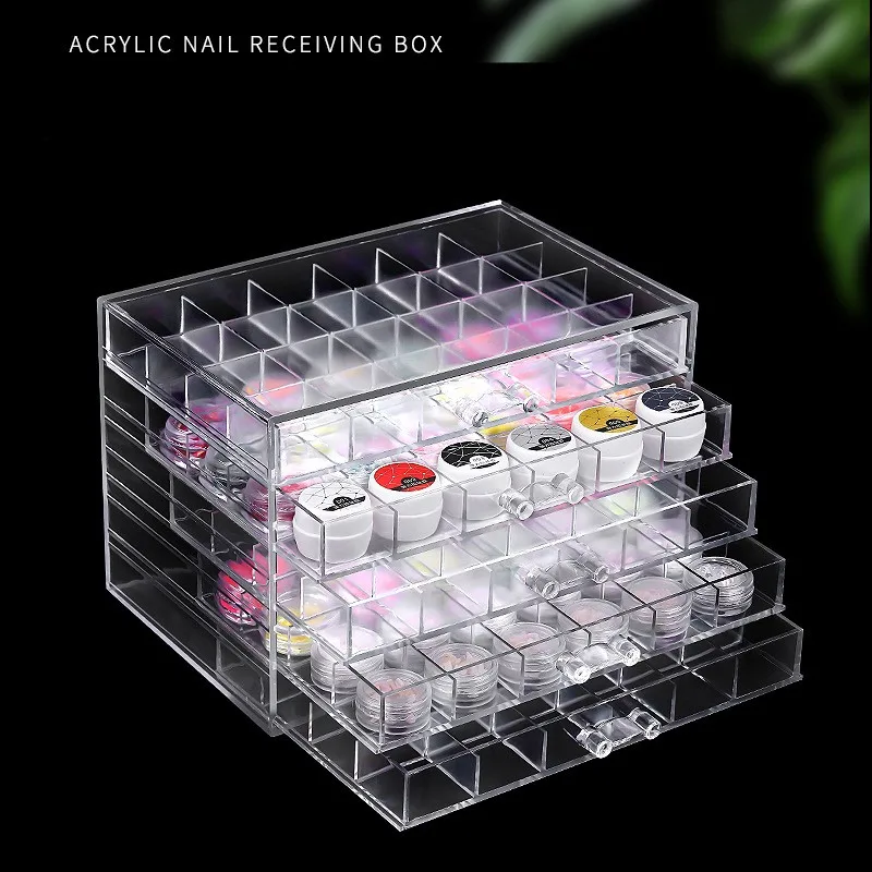 120 Grids Nail Jewelry Storage Box 5 Layers Drawer Type Large Capacity Acrylic Transparent Removable Desktop Storage Display Box