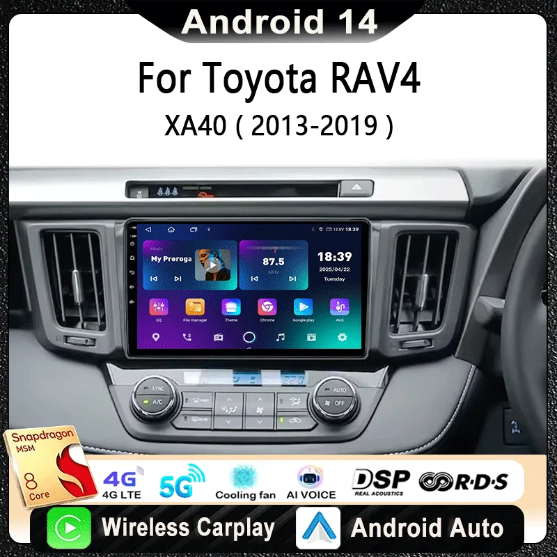 Android 14 For Toyota RAV4 XA40 RAV 4 2013 2014 2015 2016 2017 2018 2019 Car Radio Multimedia Player Stereo Carplay GPS Stereo