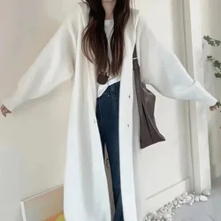New Fashion Gray Sweater Jacket for Autumn and Winter Loose Hooded Knitted Cardigan Long Style for Women Sweatershirt Black