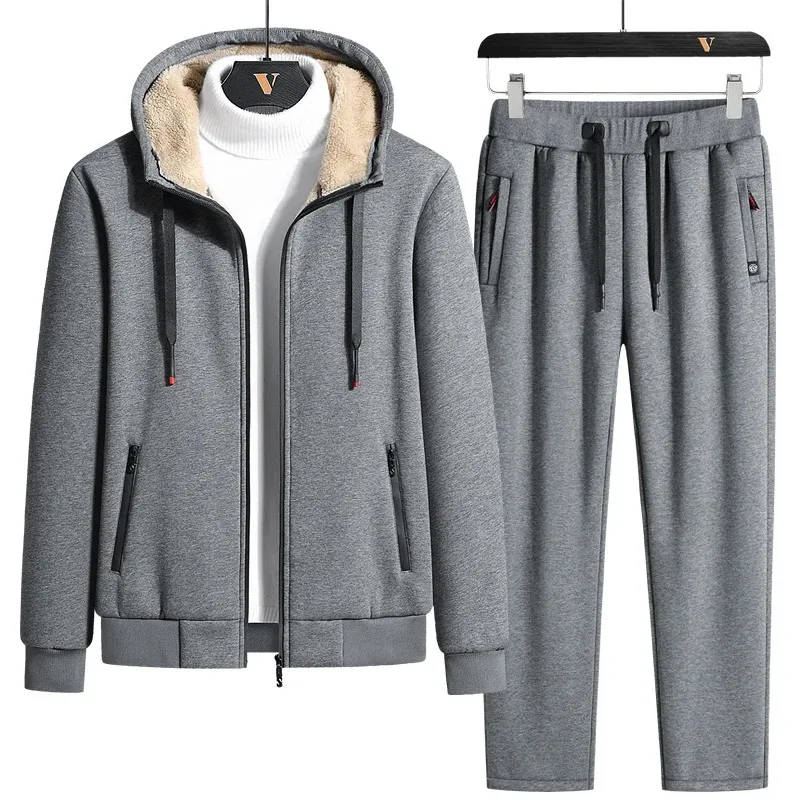 New Arrived 2024  Tracksuit Men Warm Tracksuits Winter Velvet Thick Two Pieces Set  Fleece Mens Track Suit Jacket+Pants