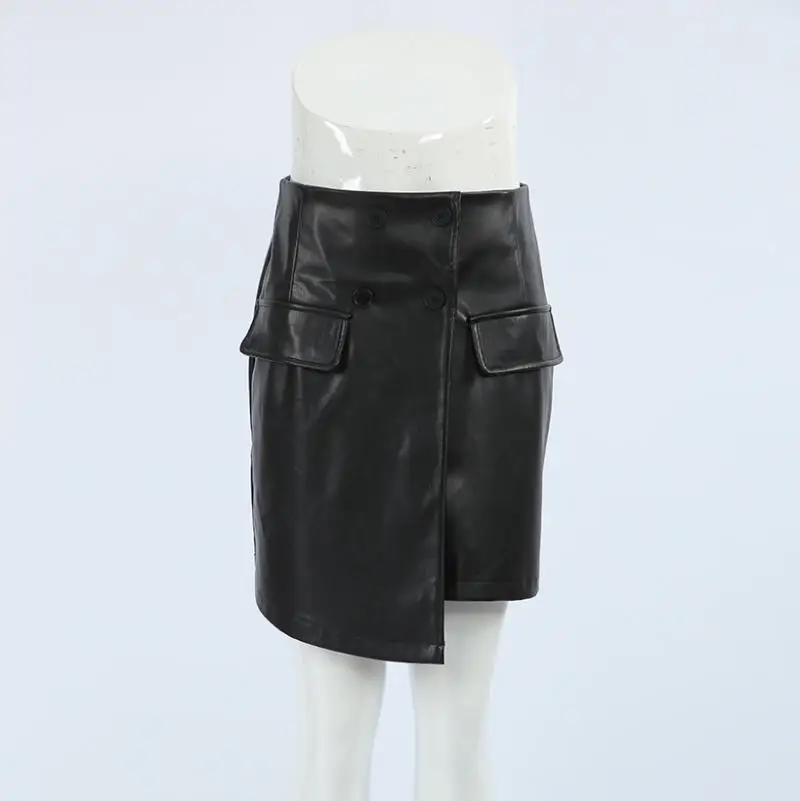 Ladies' Midi Skirt Sexy Slim Fit Pu Leather High Waisted A-Line Skirt Temperament Commuting Cool Women's Irregular Mini Skirt