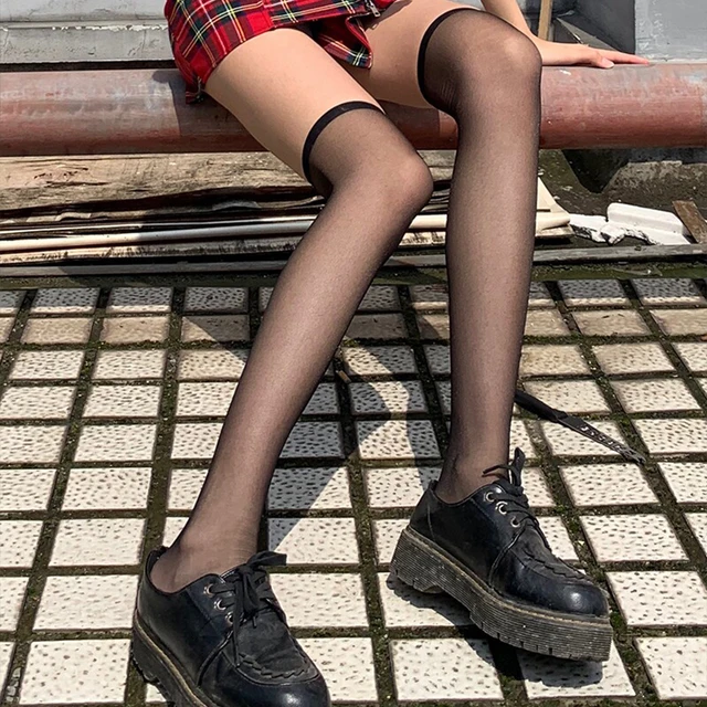 Damskie pończochy, elastyczne, przezroczyste, oddychające, skarpetki Lolita, seksowne, dopasowane, letnie, czarne, jedwabne rajstopy, dla dziewcząt.