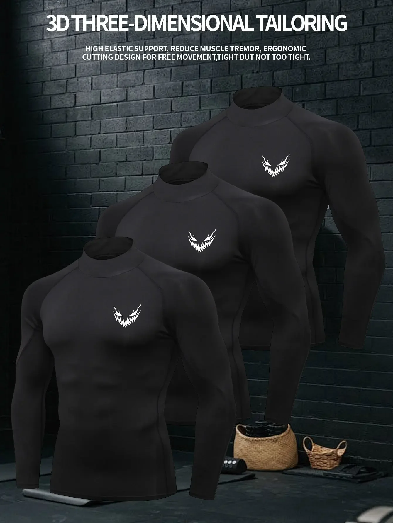 

3-piece men's sportswear set, winter training jacket, gym running exercise, soft, comfortable and elastic