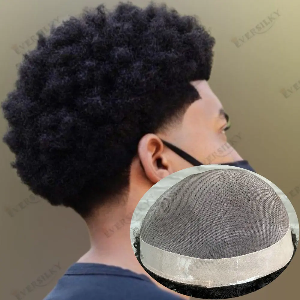 6 مللي متر غريب مجعد الأفرو الرجال الشعر المستعار الذكور الشعرية دائم أحادية الرجال نظام استبدال الشعر وحدة الاصطناعية 100% الشعر البشري #1