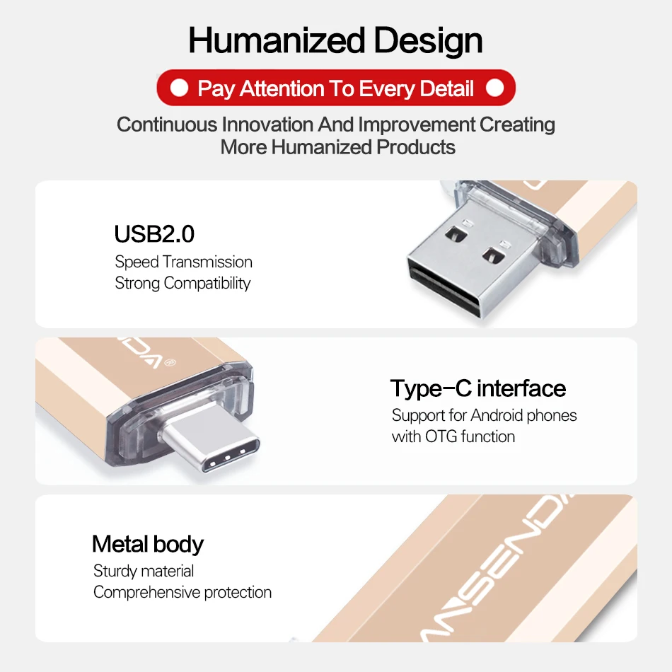 WANSENDA 128 ГБ USB-флеш-накопитель типа C, металлический флэш-накопитель, 8 ГБ, 16 ГБ, 32 ГБ, 64 ГБ, USB2.0, флэш-накопитель для Type-C Mobile/Mac/ПК