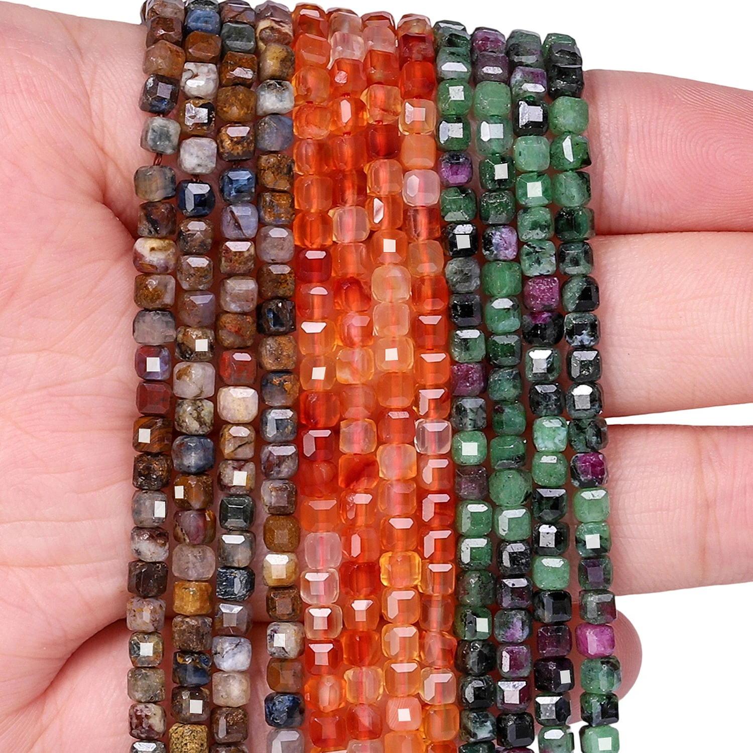 Natural pietersite ágata vermelha epidote rubi pedra contas 3mm facetado cubo quadrado contas para fazer jóias diy acessórios finos