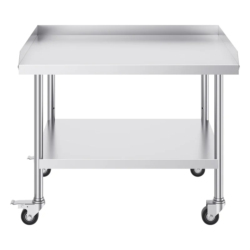 

30x36x30 Inch Stainless Steel Worktable with 4 Casters, 3-Sided Backsplash, Heavy Duty Metal Prep Table for Restaurant, Kitchen, Hotel