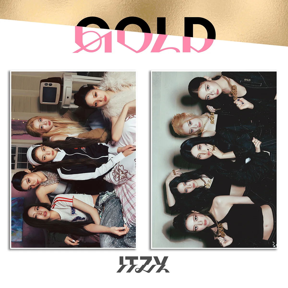 2Pcs/Set Kpop ITZY New Album GOLD Poster High Quality INS Style Self Adhesive Poster Bedroom Wall Stikers RYUJIN YEJI Fans Gifts image 2