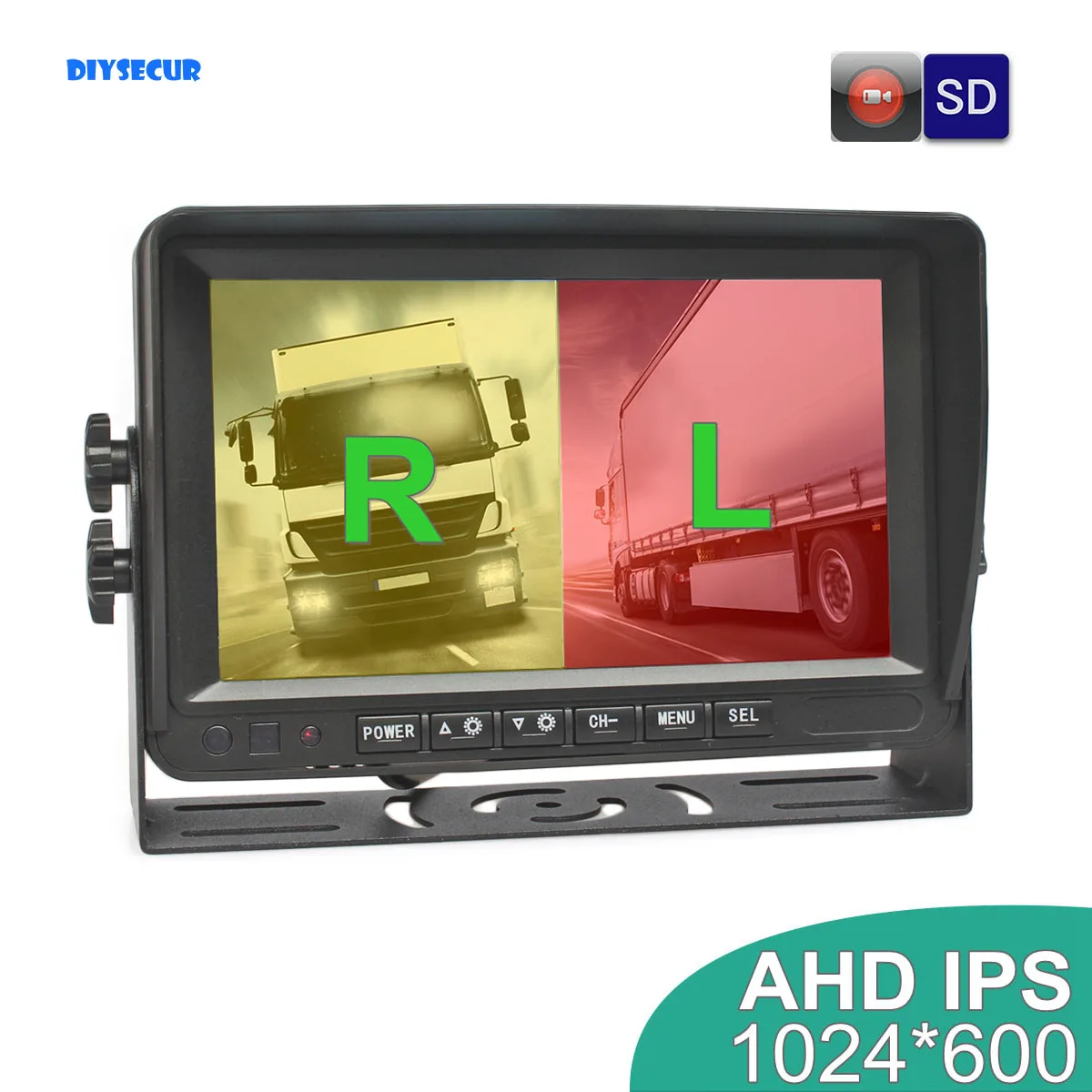 DIYSECUR 7inch AHD IPS Rear View Car Monitor Support 1080P AHD Camera Support SD Card Video Recording Diaplay Two Cameras Image