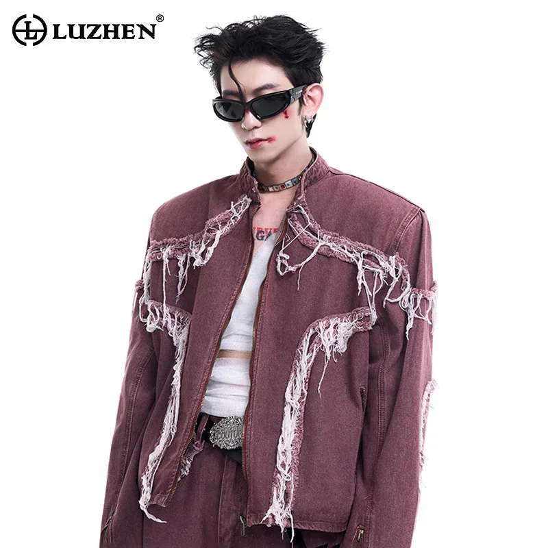 

LUZHEN Tassel Patchwork Personalized Burr Design Denim Jackets Autumn Original New Fashion High Street Wear Coats Male LZ4925