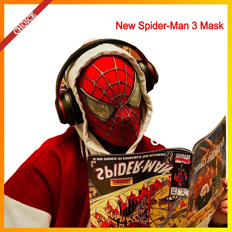 Toby Maguire Spiderman 3 Mask With Hard Face Shell & Magnetic Eyes Super Hero Venom Screen Printed Fabric 3d Webs Cosplay Gift