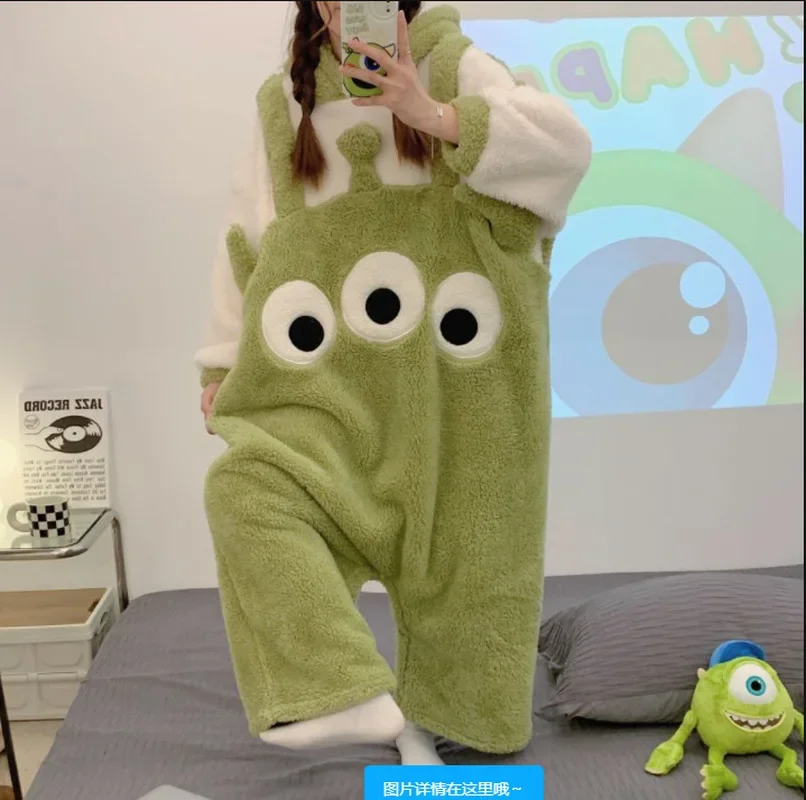 New Disney Toy Story Alien Jumpsuit Pajamas Cosplay Costume Adult Onesies Jumpsuit Halloween Coral Velvet Sleepwear Women Gift