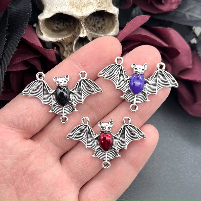 4pcs 43*28mm Halloween Bat Enamel Charms Bat Connectors Charms Pendants Designer Charms Fit Jewelry Making DIY Jewelry Findings