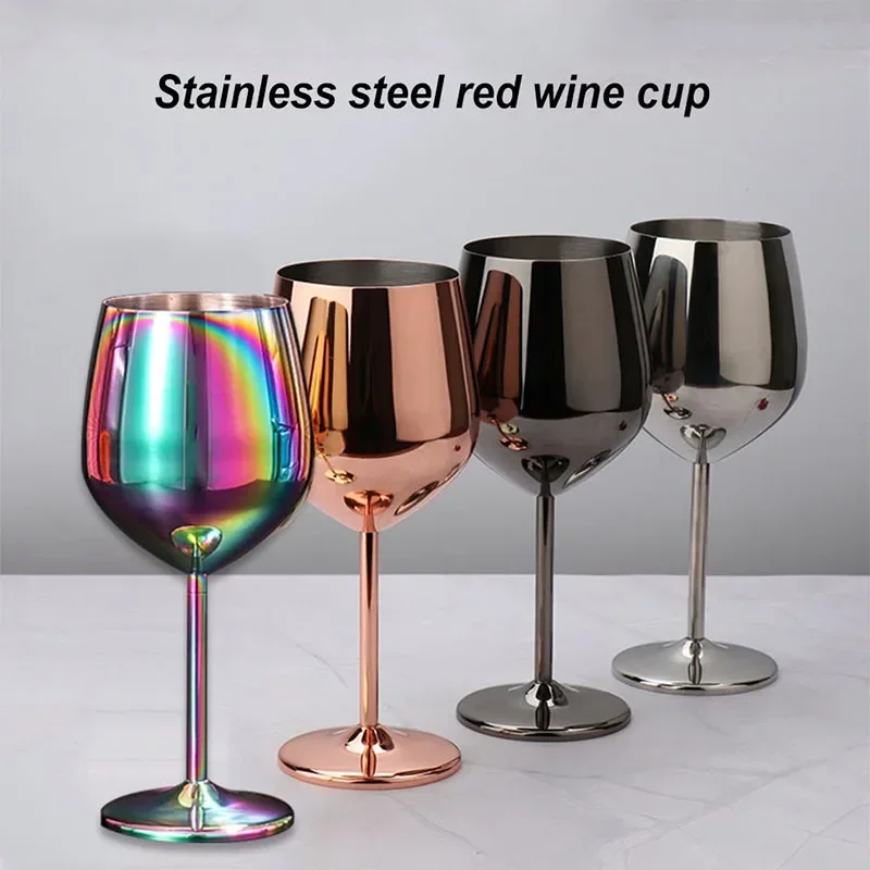 Wine Glass 500ml 304 Stainless Steel Single Layer Goblet Colorful Large-capacity Drum-shaped Drop-resistant Champagne Glasses