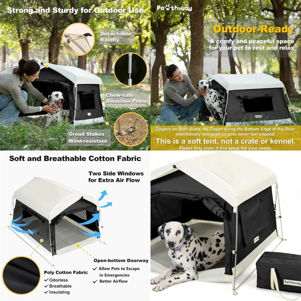 Tienda de Campaña para Perros Resistente a la Intemperie con Algodón Transpirable, Postes de Aluminio y Colchoneta de Camping, Tamaño Grande, Negra, Portátil y Plegable