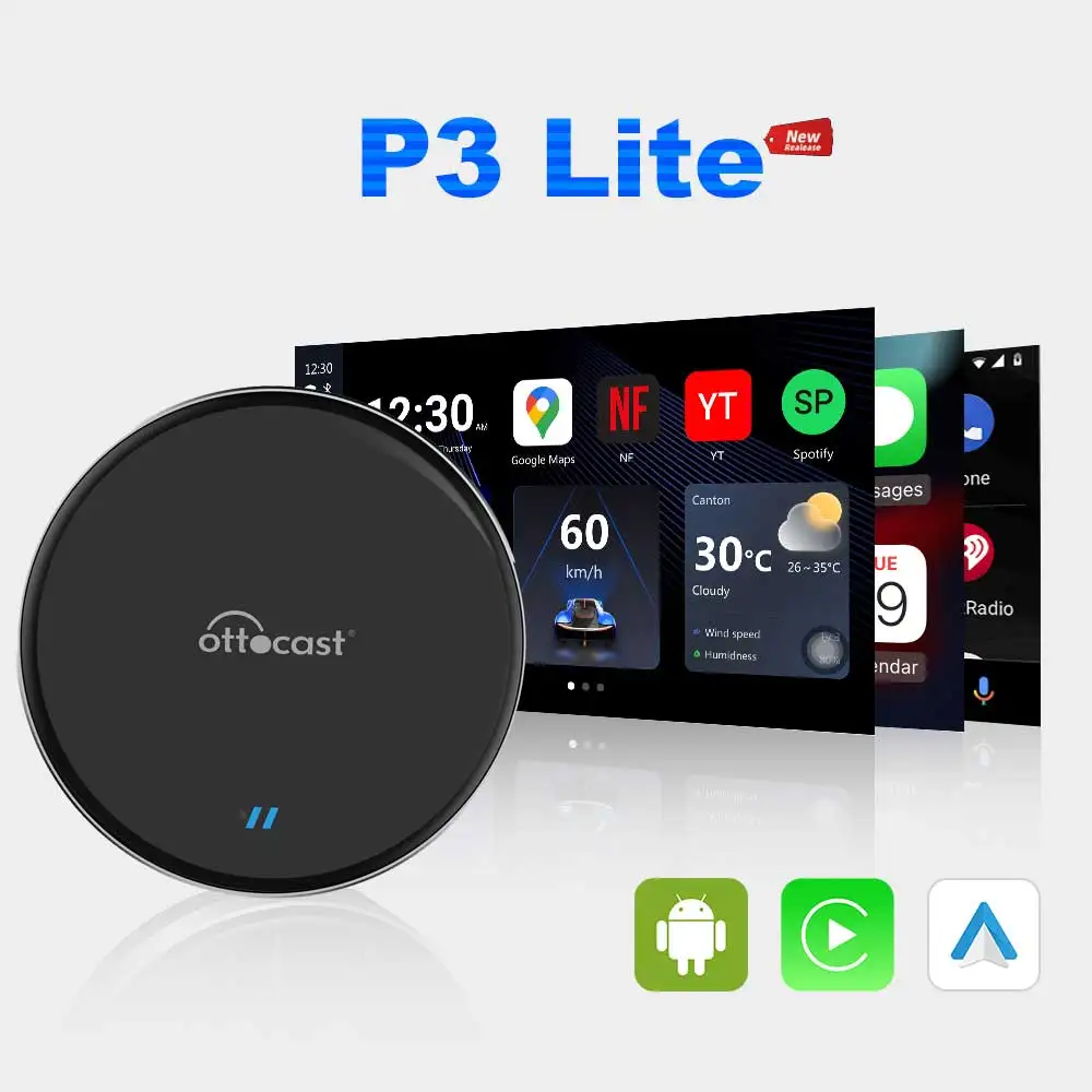 Ottocast P3 Lite CarPlay Ai TV Box Wireless Android Auto Car Play Adapter Ram 4GB Rom 64GB Android 12 Accesories Automotive