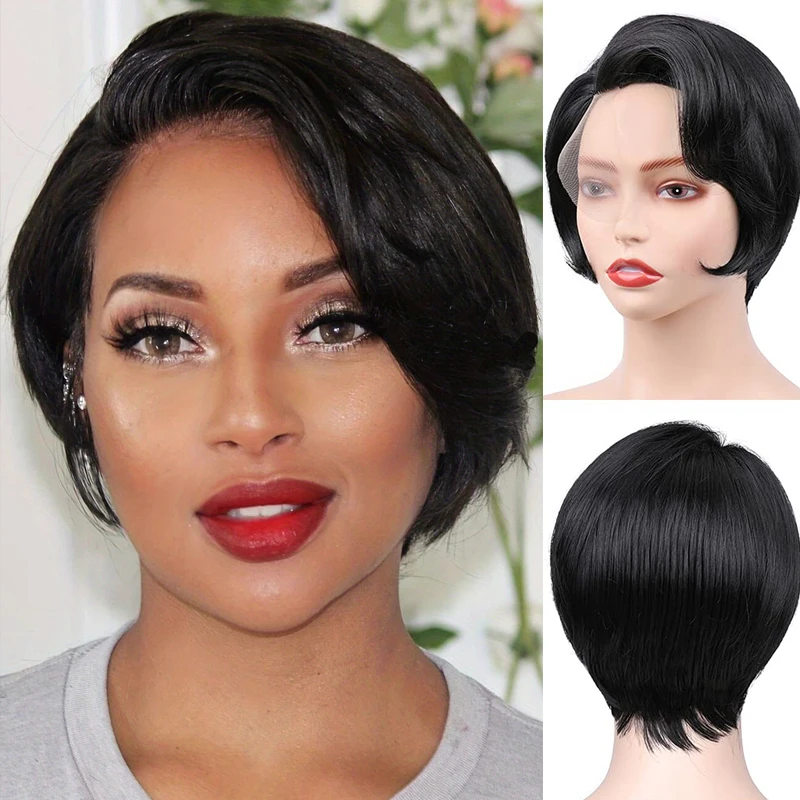 Short Pixie Cut Syntheic Wig Straight Hair Short Wigs For Women Synthetic Black Short Pixie Bob Wig For Daily Use