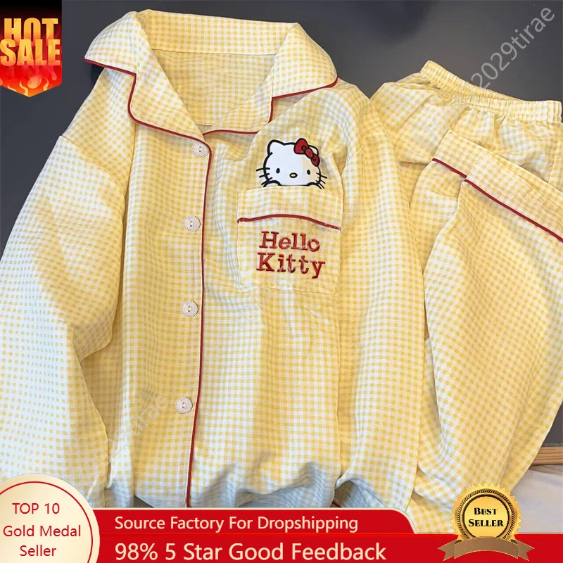 

New Anime Sanrio Short Pajamas Hello Kitty Kuromi Kawaii Cartoon Loose Sleepwear Pajamas Sets Short Clothes Girl Birthday Gifts