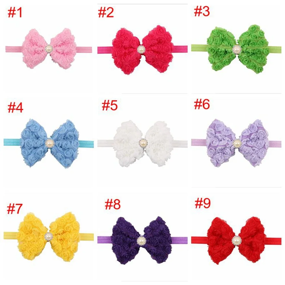 1 pièces Vintage filles perle Double couche Rose fleurs nœud papillon bandeau chapeaux enfants enfants bandeau de cheveux tête pièce accessoires