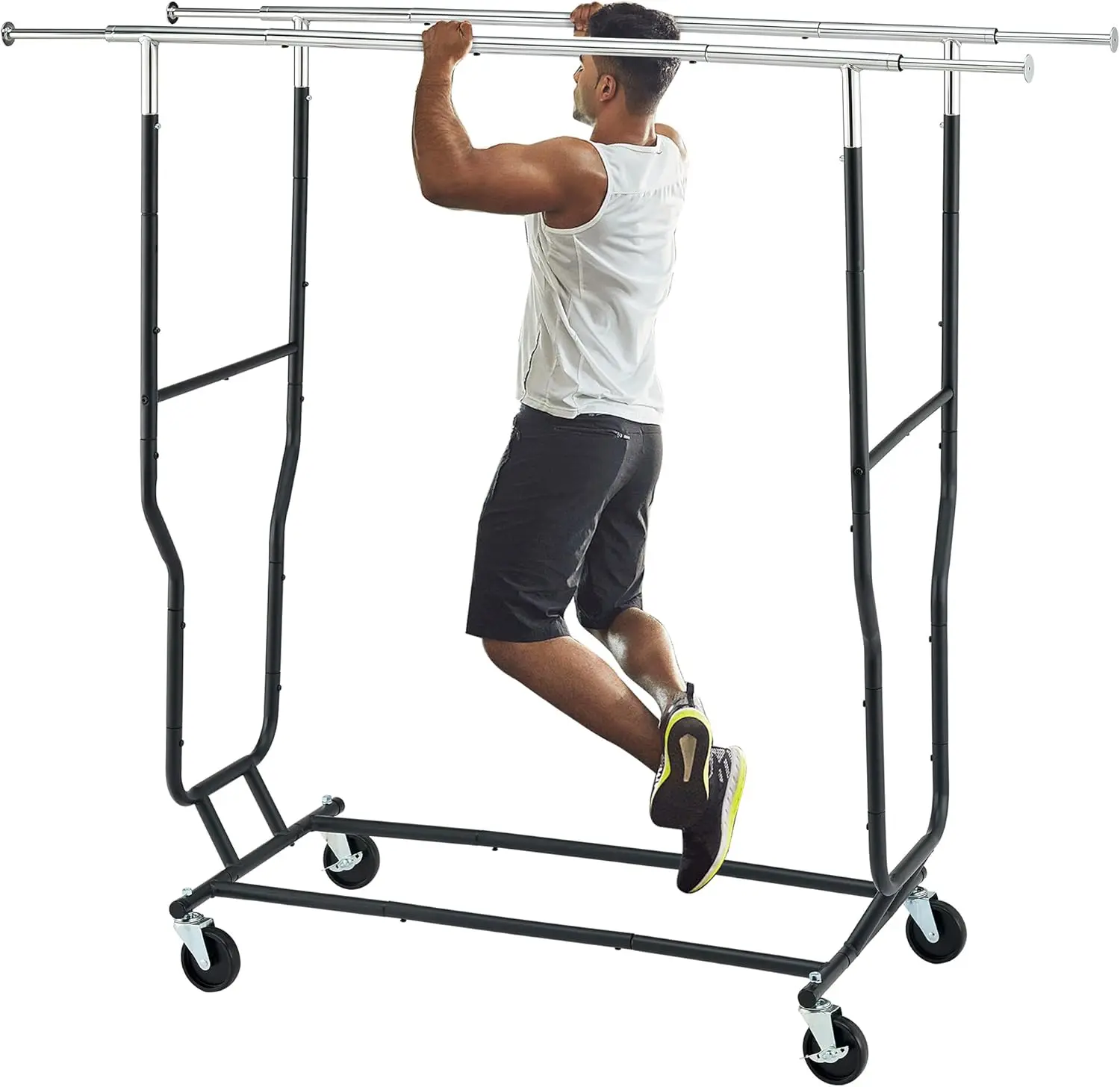 Tajsoon Clothes Rack Heavy Duty Rolling Garment Rack With Wheels And Extendable Double Rods, Collapsible Clothing Racks For