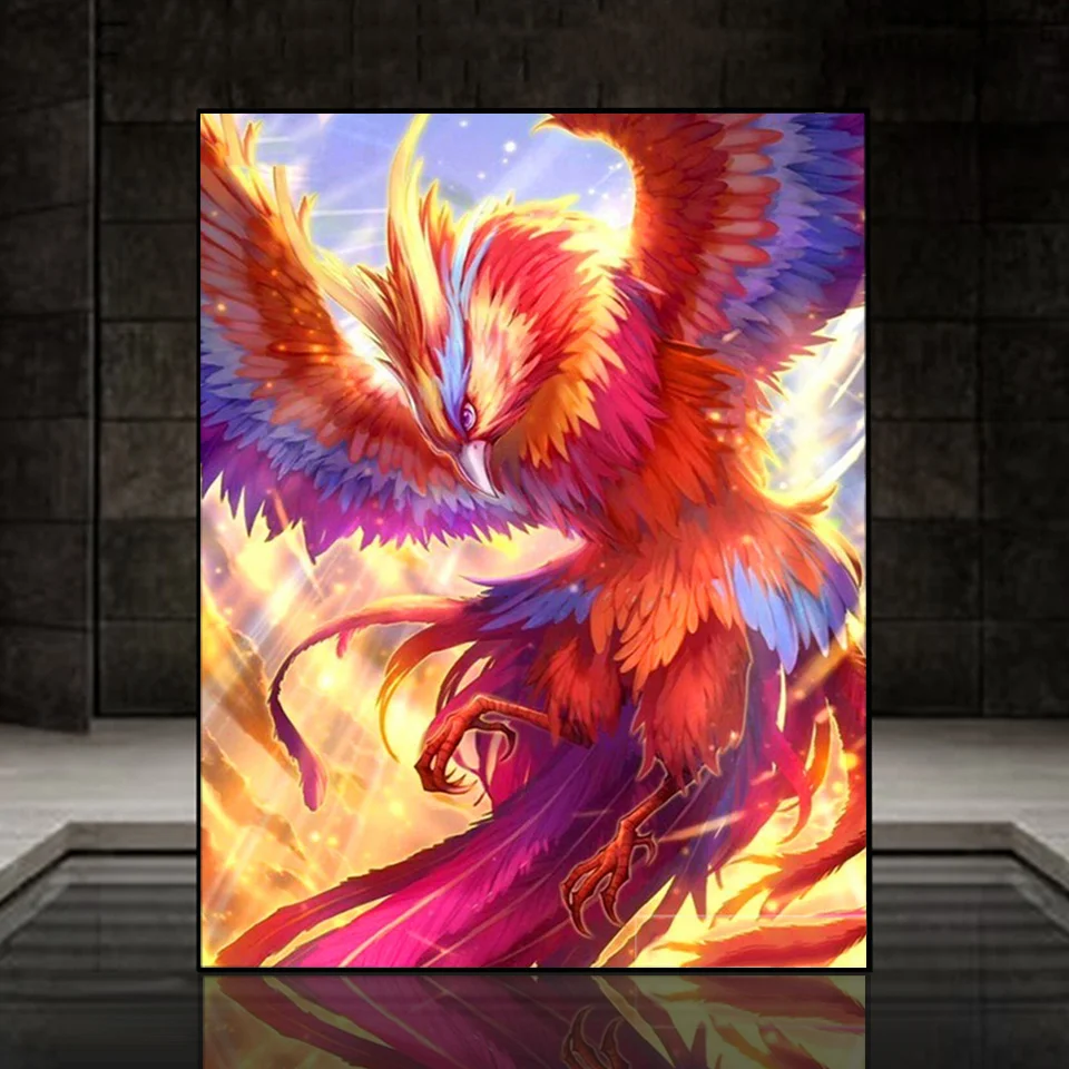 DIY 5D Diamond Painting Flaming Phenix Diamond Mosaic Painting Kit Animal Mythical Full Square/Round Drill Rhinestone Embroidery