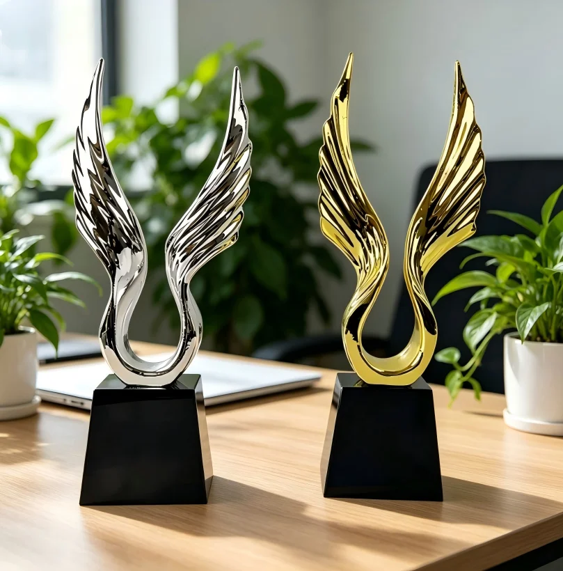 *&z Modern Large Artistic Resin Sculpture With Jumping Gold Fish for Luxury Home and Office Tabletop Decoration~.