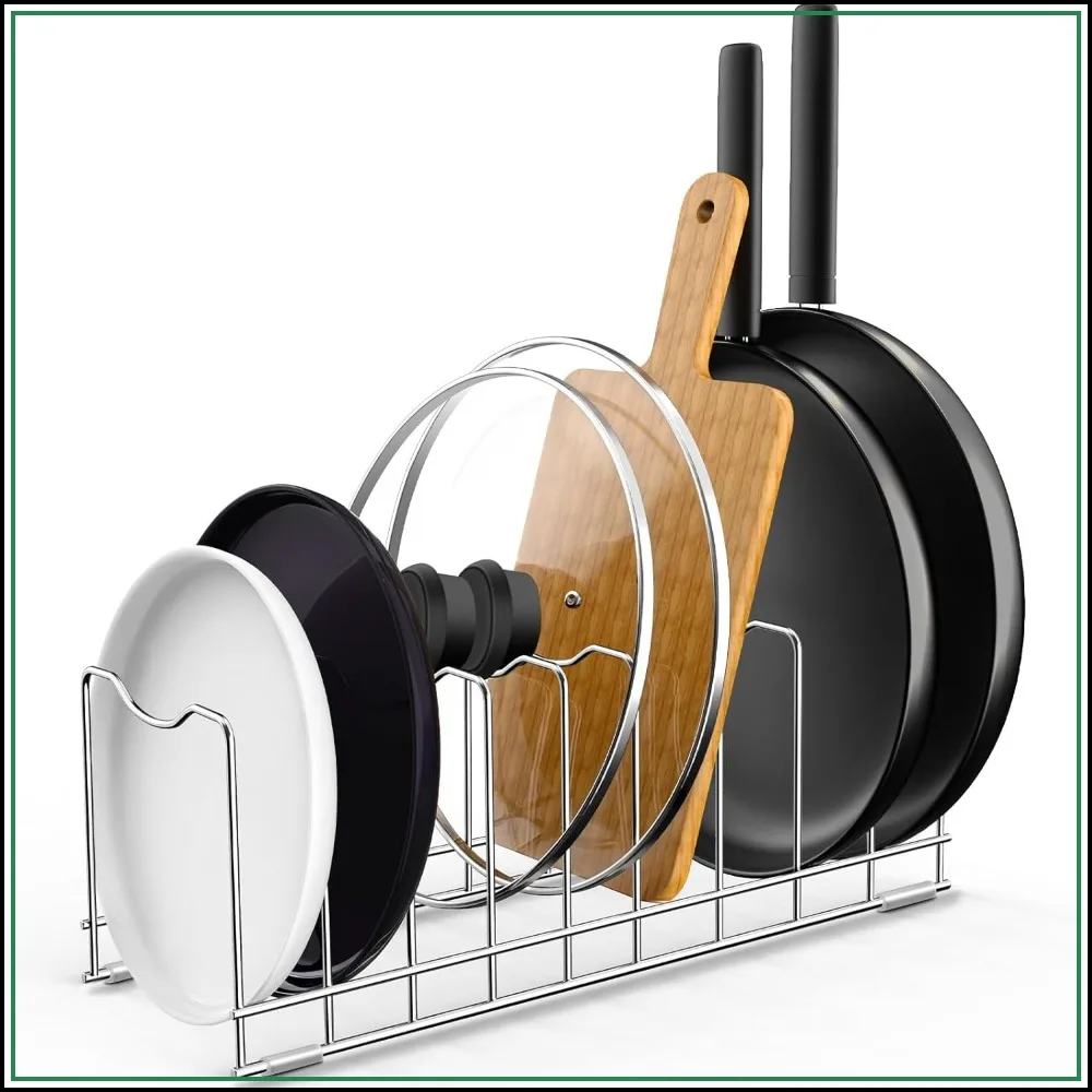 

10-Tier Pot Lid Organizer Rack for Cabinets, Holds Bakeware, Cutting Boards, Pots, Pans, Serving Trays, Containers (1 Pack)