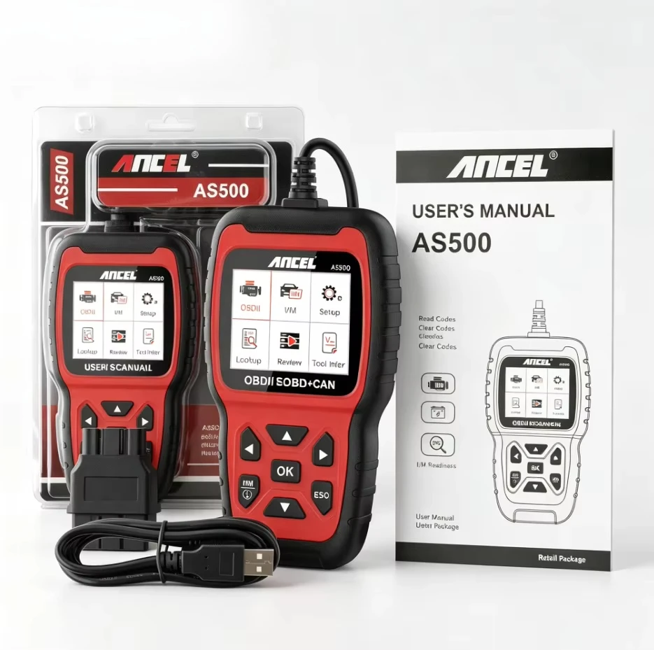 Multi-Languages ANCEL AS500 Diagnostic Tool OBD2 Car Scanner with Built-in DTC Lookup Library and One-Button I/M Readiness Test