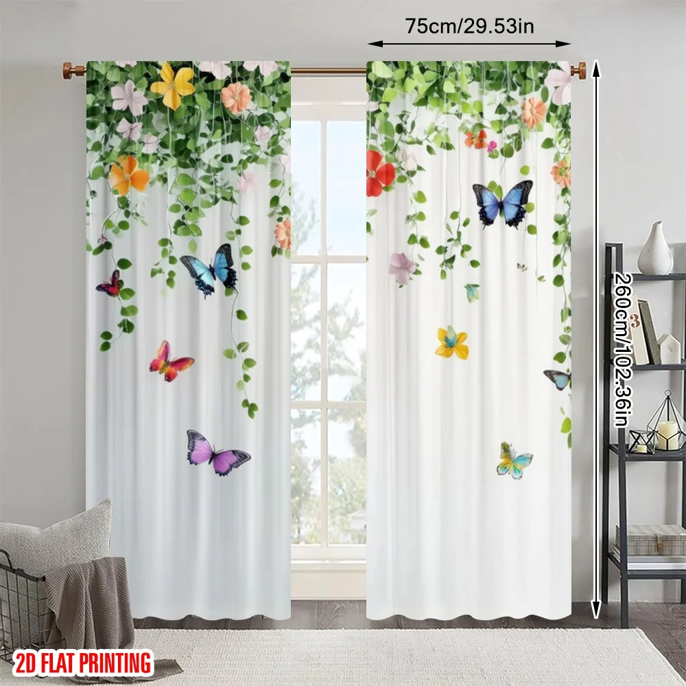 

2pc,2D plane printing Curtain Fabric Butterfly Garden(2) Versatile Fabric (without rod) Holiday Perfect for Kitchen Living Room