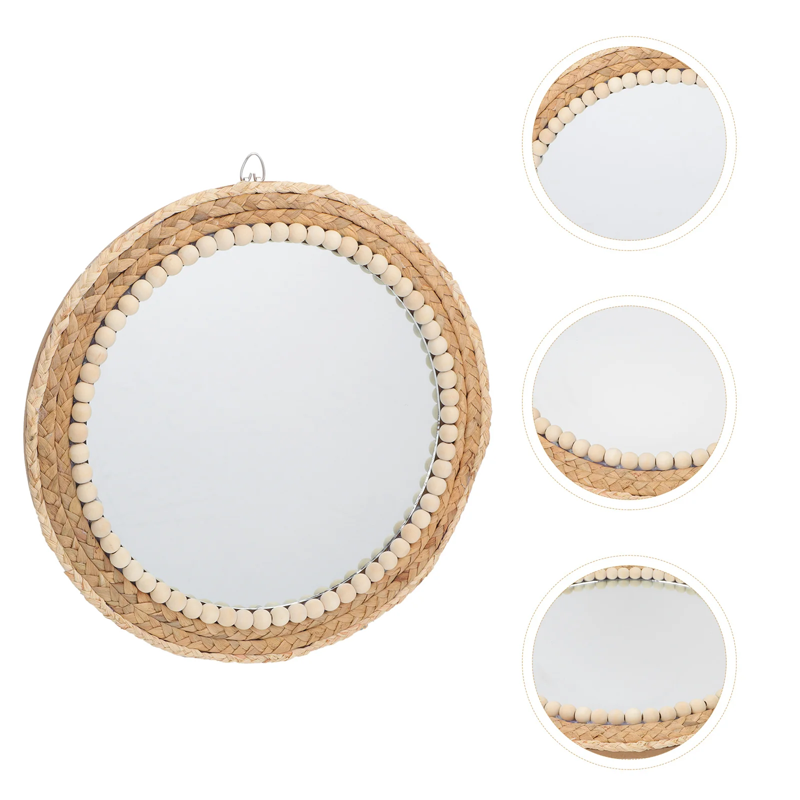 

Straw Rope Decorative Mirror Creative Woven Design Mermaid Khaki Makeup Gift Glass Grass Round