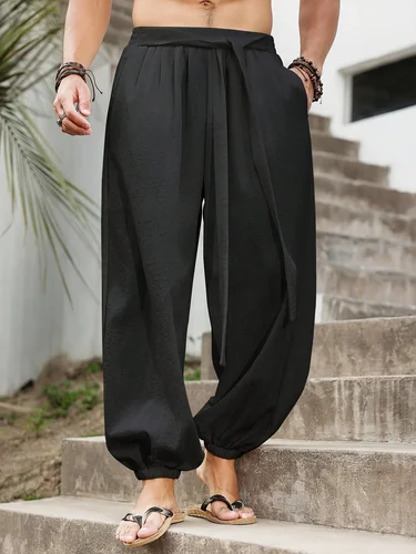 Imagen 2 del producto FGKKS nuevos pantalones para hombre, pantalones de algodón cómodos de estilo suelto a la moda, pantalones sólidos negros para hombre