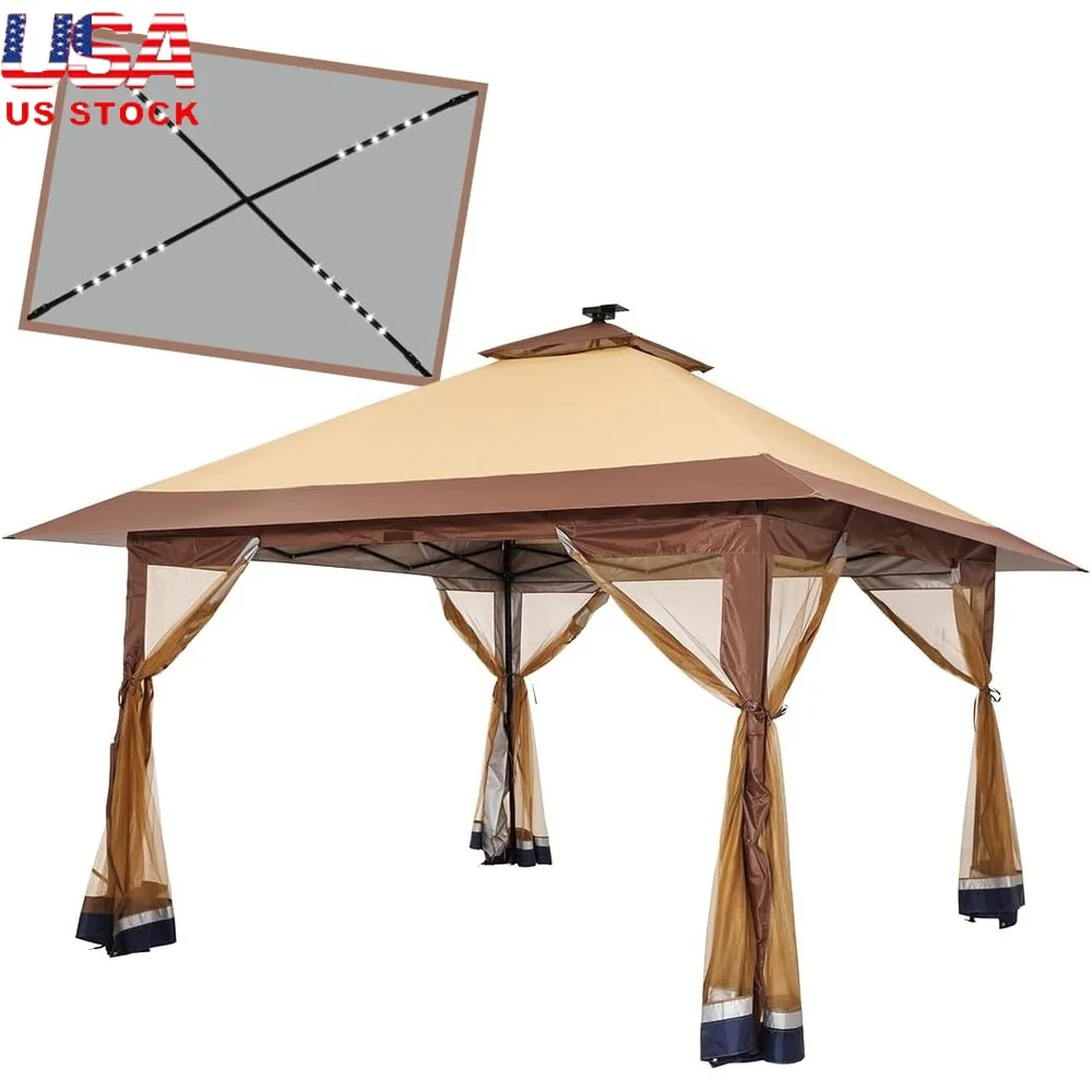 

Pop Up Gazebo Tent Polyester Canopy Outdoor Sun Protection Easy Set Up Adjustable Height Waterproof Frame 5-6 Persons