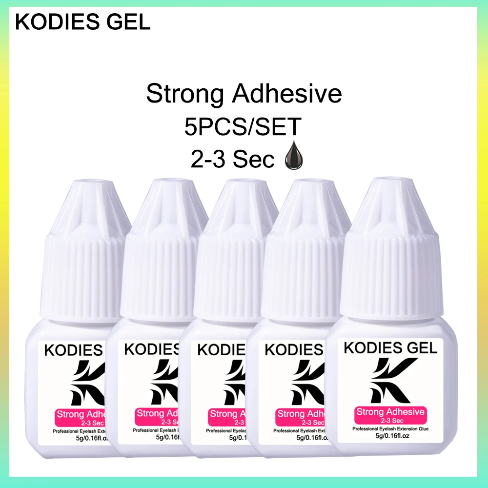 

KODIES GEL 5 PCS Professional Eyelash Glue for False Lashes Extension Supplies 2-3 Sec Dry Black Semi Permanent Organic Adhesive