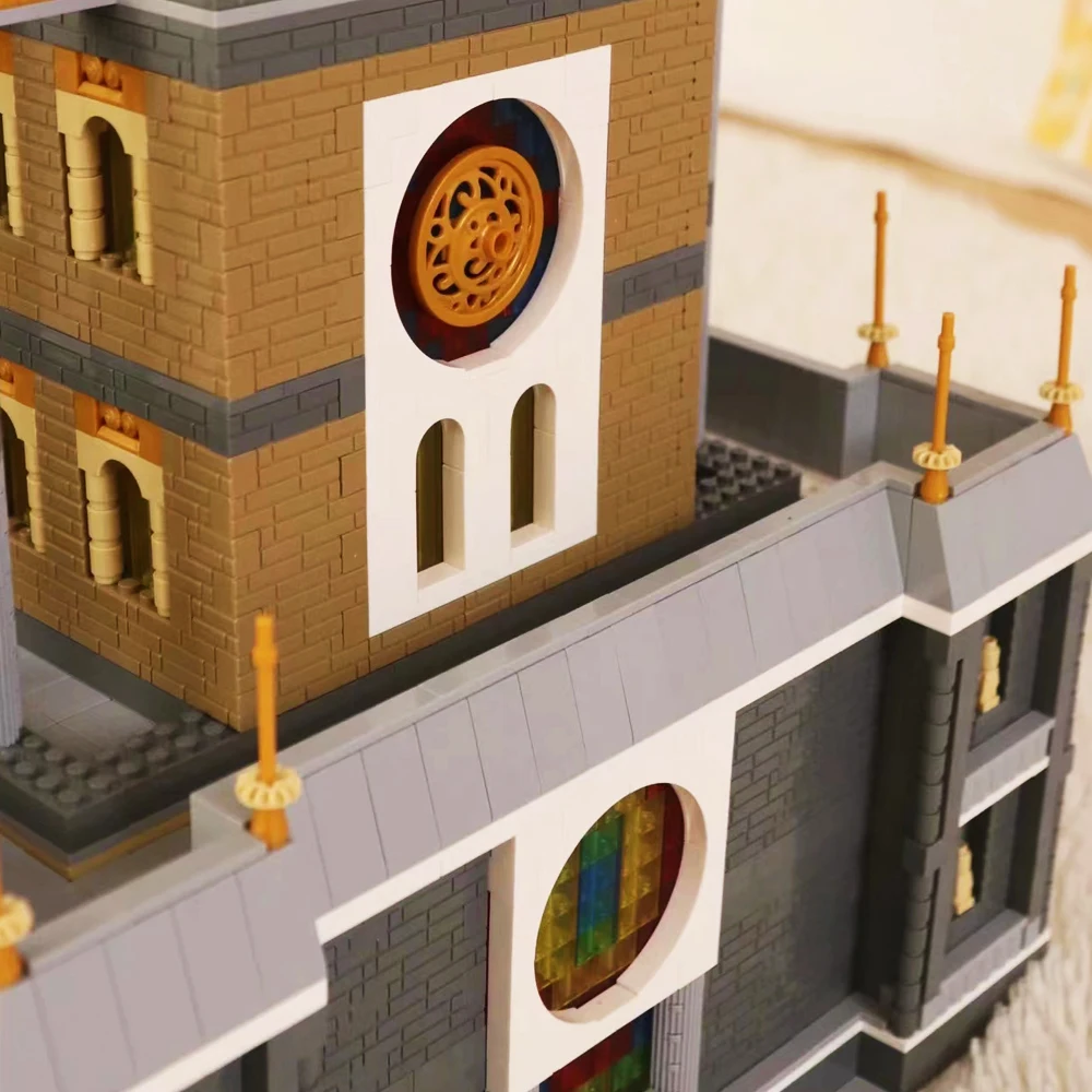 عرض الشارع كنيسة القرون الوسطى الأوروبية الجديدة بنة صغيرة قلعة الفارس وحدات الطوب الصغير لعب للطفل هدية عيد ميلاد MOC #4