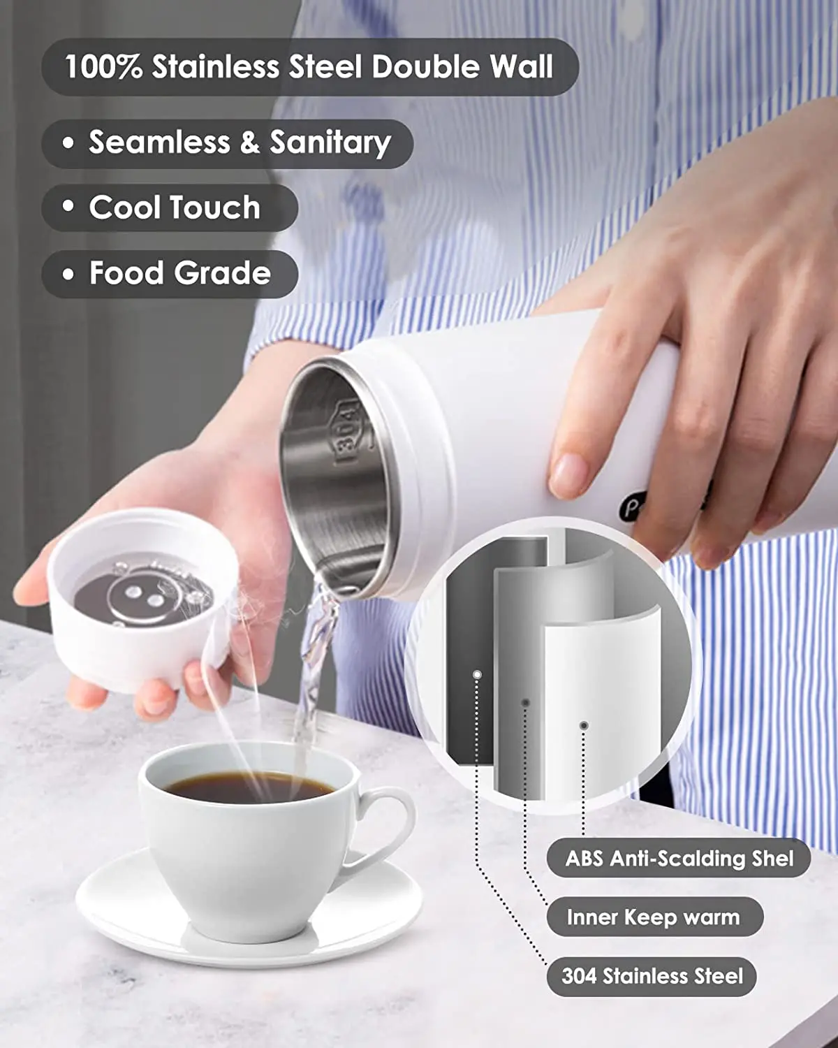 Hervidores eléctricos portátiles termo taza 220v Hervidor eléctrico viaje hervir agua mantener caliente té café electrodomésticos de cocina calor