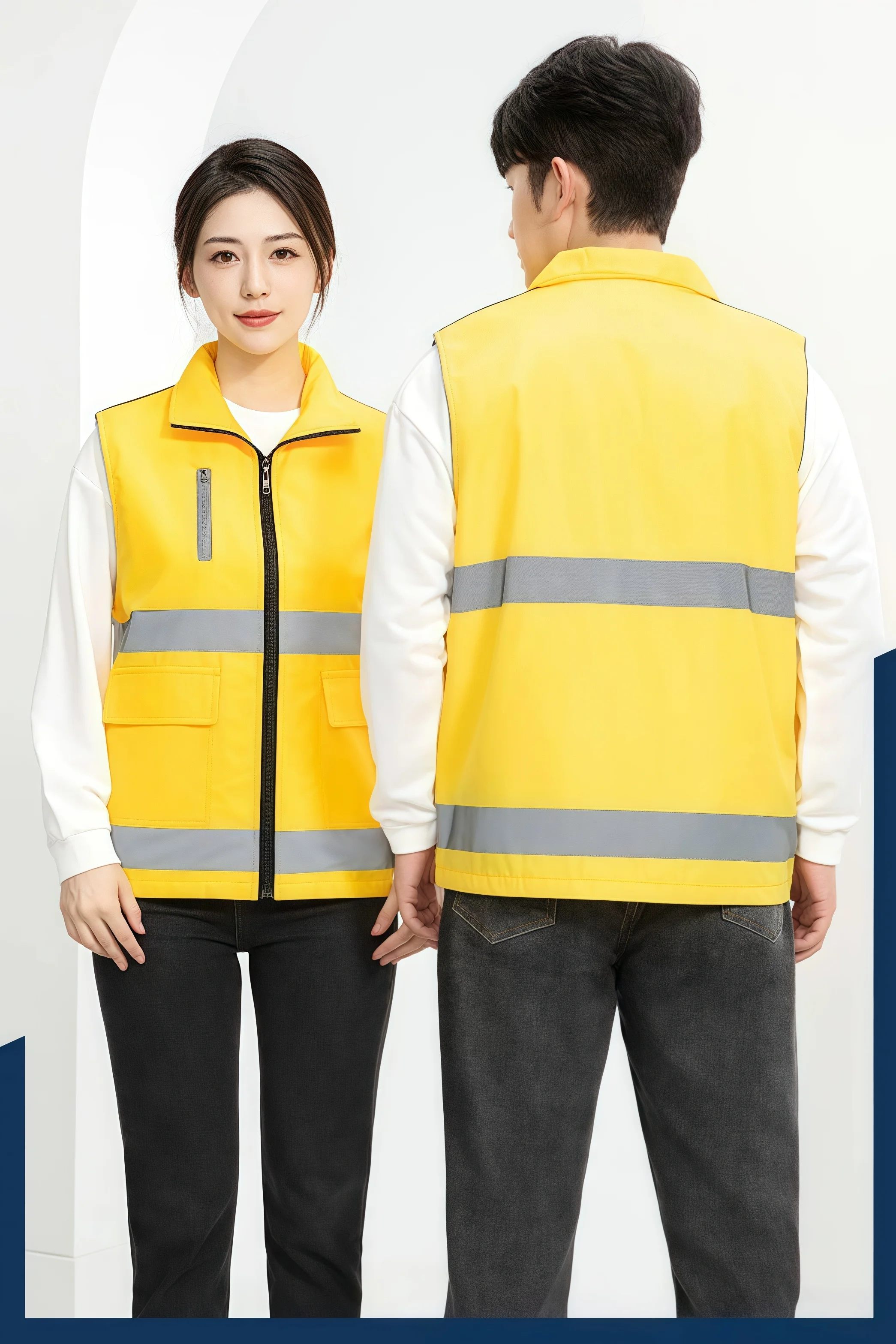 Four season Construction company Community advertising vest public welfare  group  logo printed Double-waist  showy vest