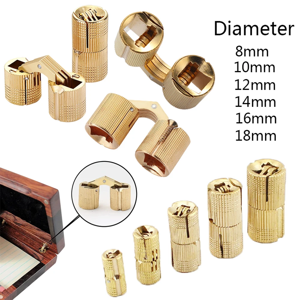 

1/2pc Coppe Brass Barrel Hinge Hidden Cabinet Cylindrical Hidden Invisible Brass Door Hinge Installation Furniture Hardware