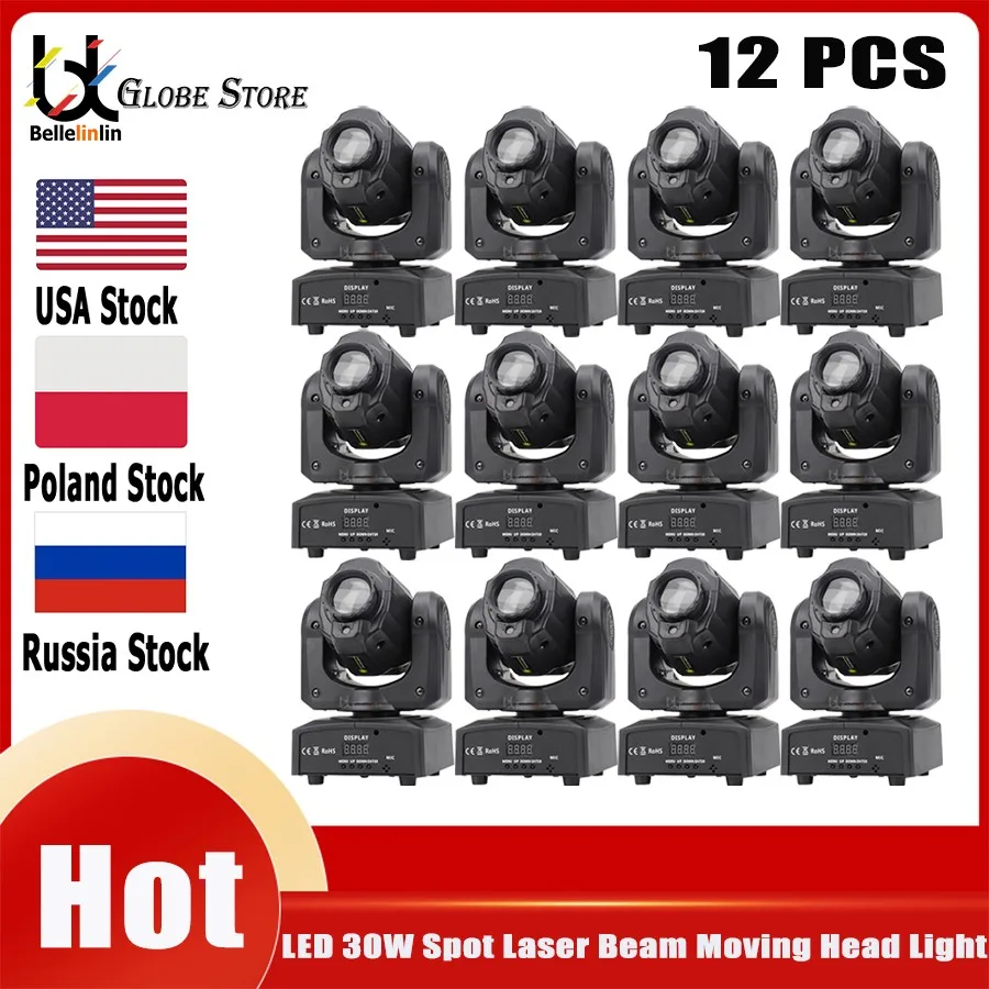 No Tax 12Pcs Sunart 30W LED Laser Spot Moving Head Stage Effect Lighting For DJ Disco Events Party DMX Lamp 8 Gobos Colors Beam