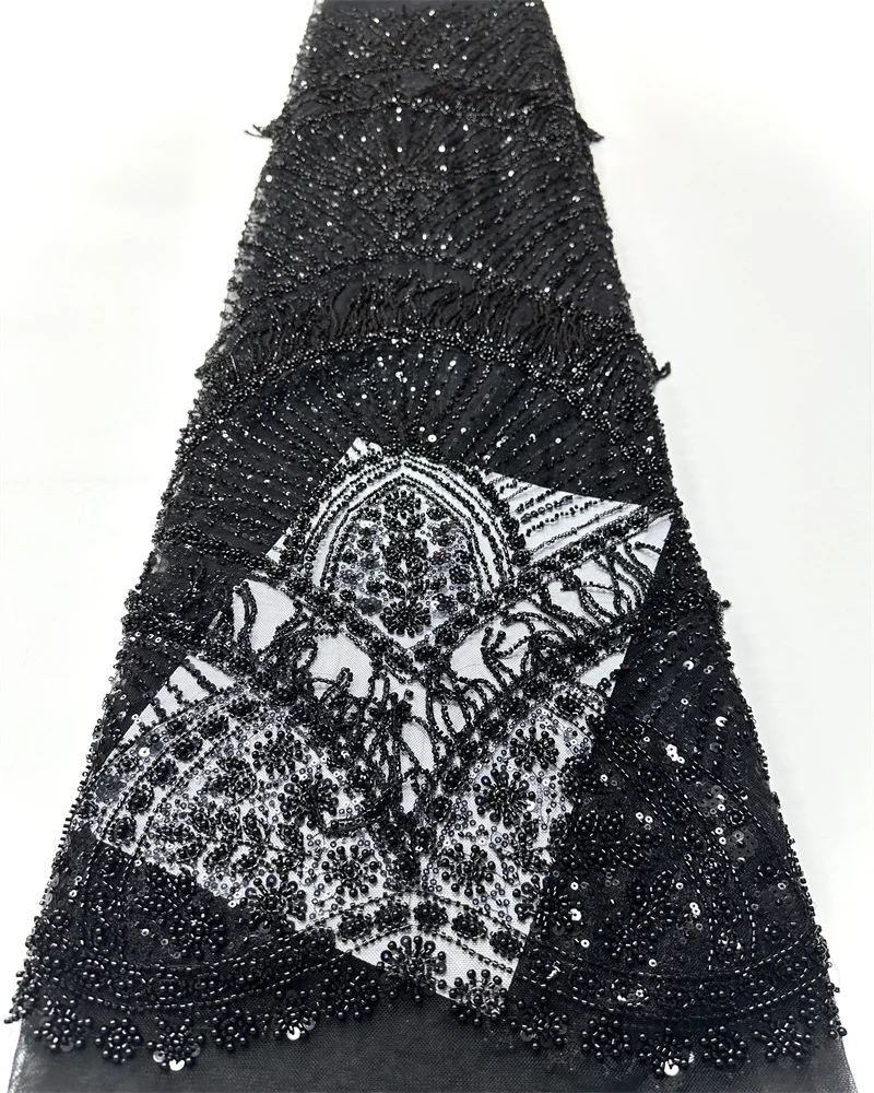 Latest French Luxury Embroidery 3D Beaded Lace Fabric African Nigerian Sequins Lace Fabric for Wedding Dress Sewing Material