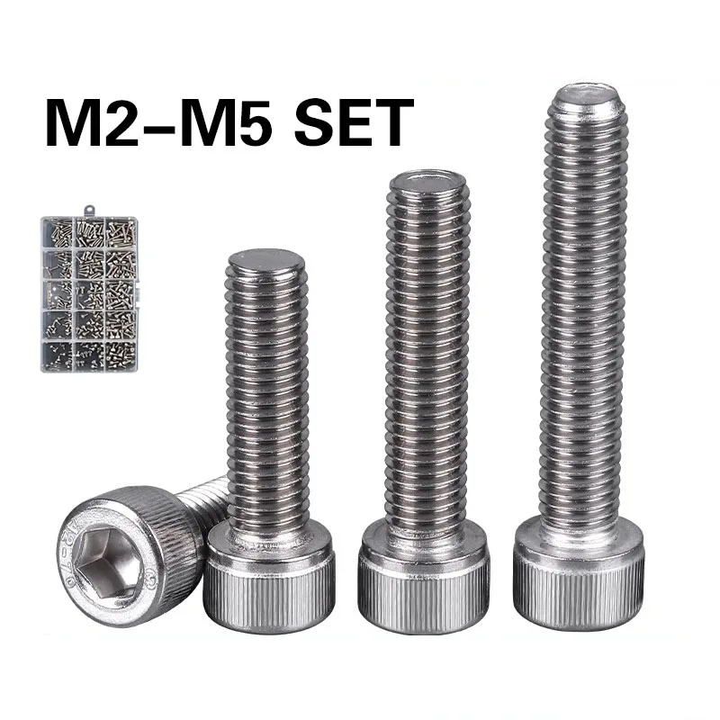 

M2 M3 M4 M5 304 Stainless Steel Cup Head Hex Screw Set With Full Teeth Machine Cylindrical Washer Nut Feed Wrench