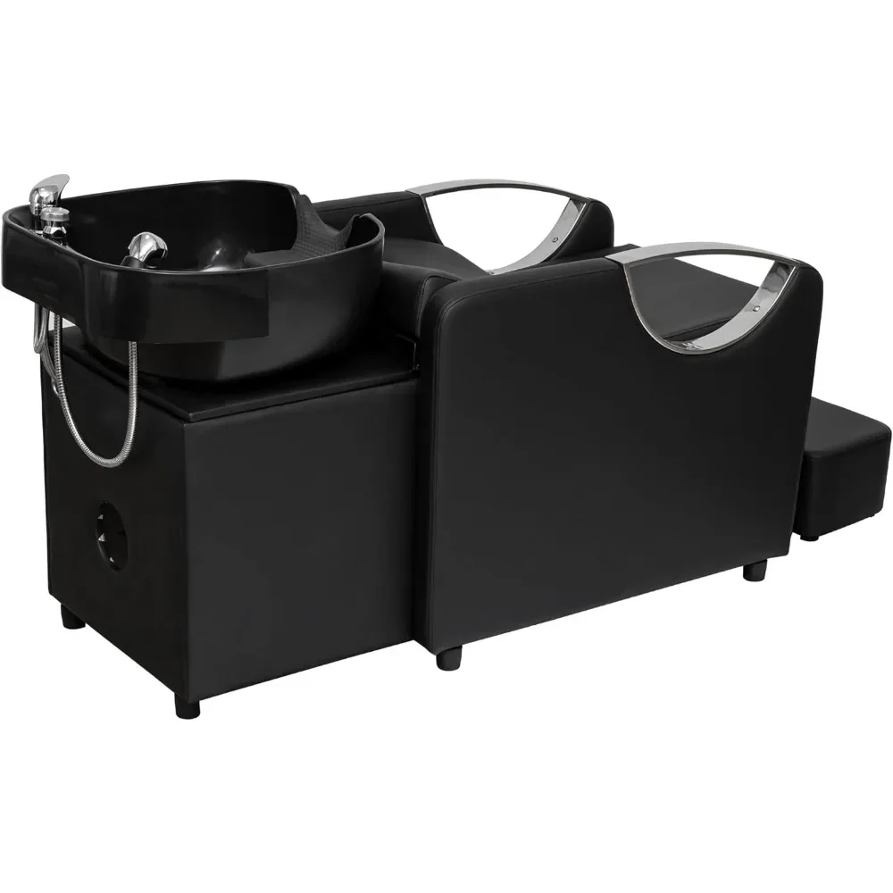 Shampoo Bowl and Chair Set for Salons, Hair Washing Station with ABS Plastic Sink Backwash Barber Chair