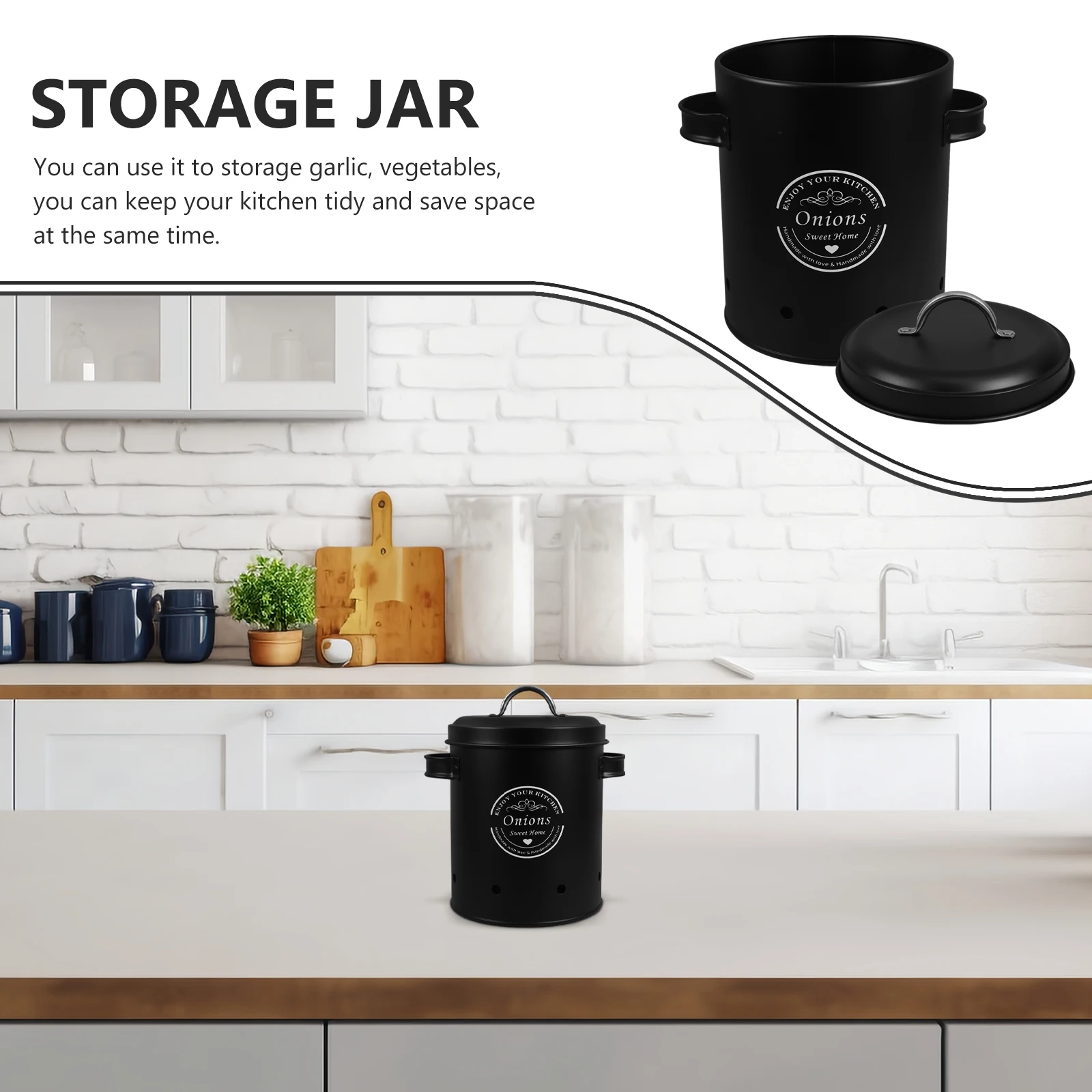 Vegetable Storage Tank Black Onion Jar Garlic Holder Potato Container Ginger Preservation Bucket with Lid Home Storage