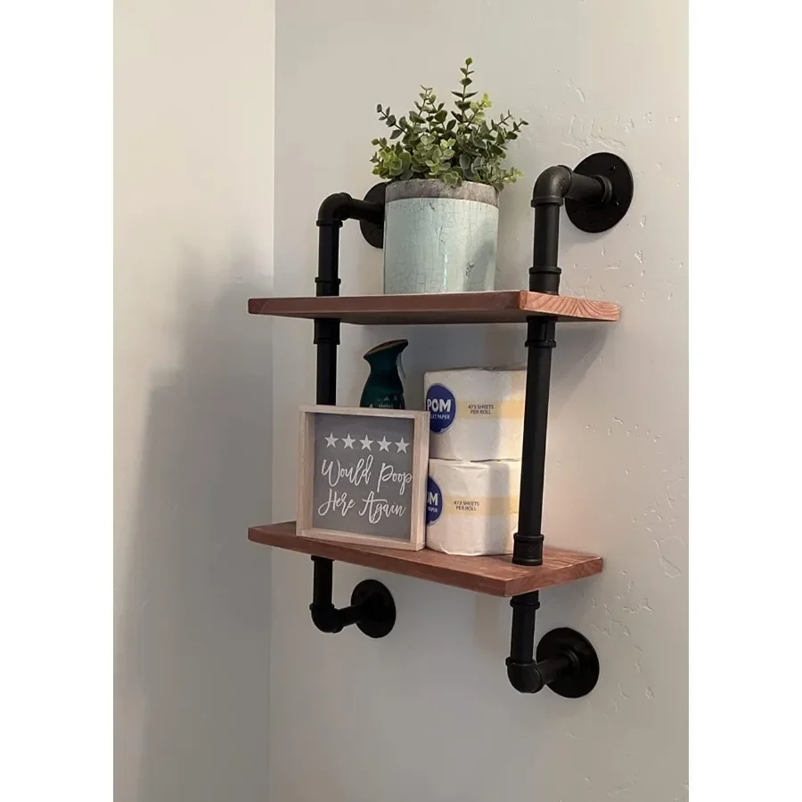 Estante de baño rústico, estante de pared de madera de 2 niveles para almacenamiento de granja, decoración para sala de estar, organizador montado de 15 pulgadas