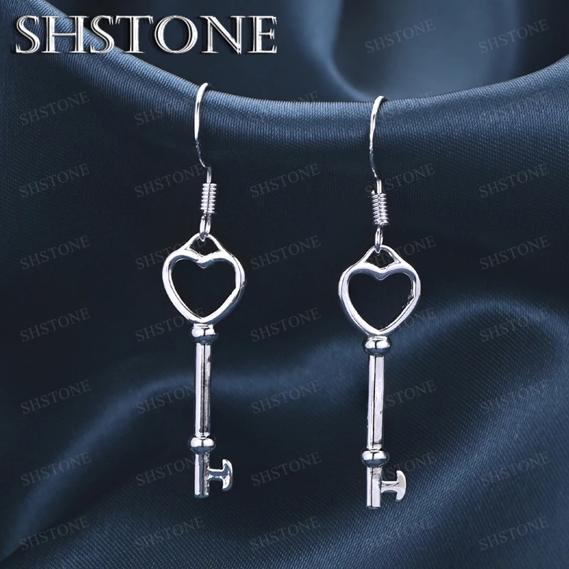 

Exquisite Accessories 925 Sterling Silver Heart Key Drop Earrings For Ladies Elegant Wedding Engagement Party Creative Jewelry