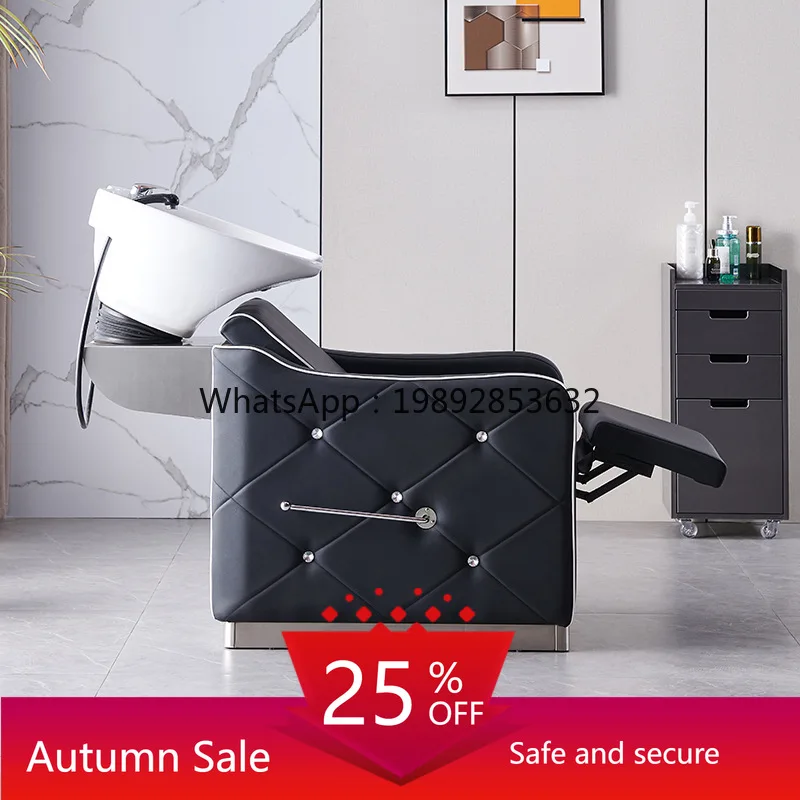 

LYY Shampoo Bed Hair Salon Relaxation Therapy Ceramic Basin with Drill Semi-Reclining Shampoo Bed