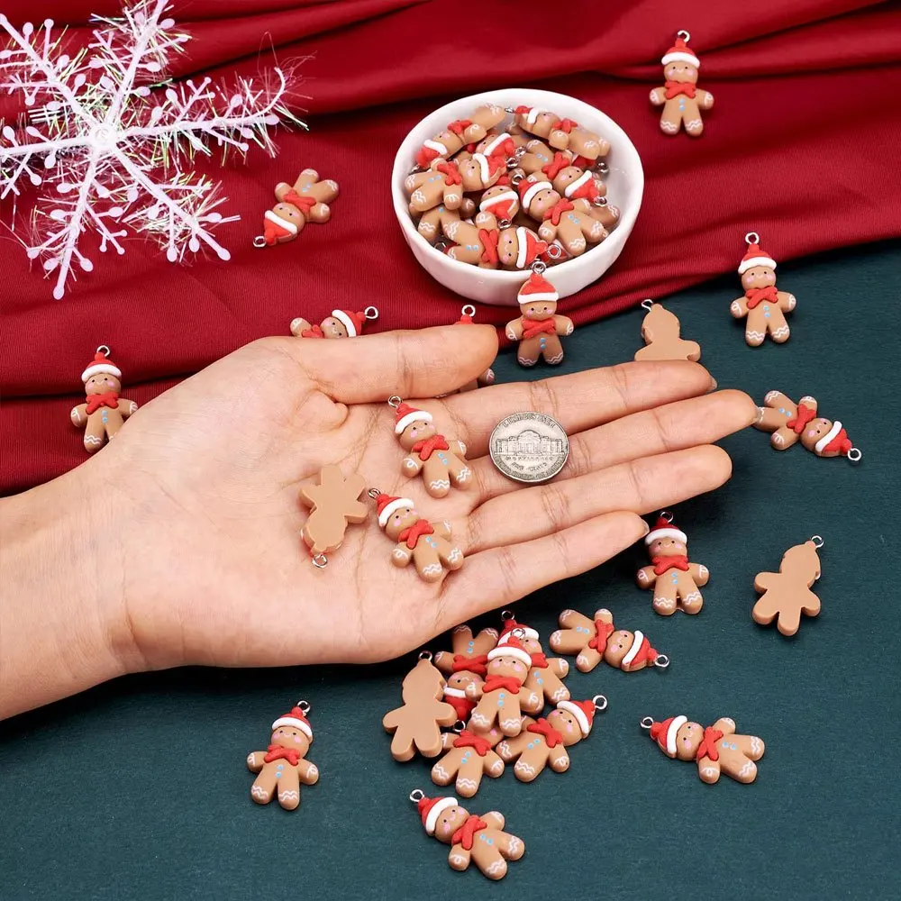 2/6/13pcs Multi Color Hat Wearing Gingerbread Shaped Pendant Christmas Fashion Accessories Can DIY Decoration Accessories
